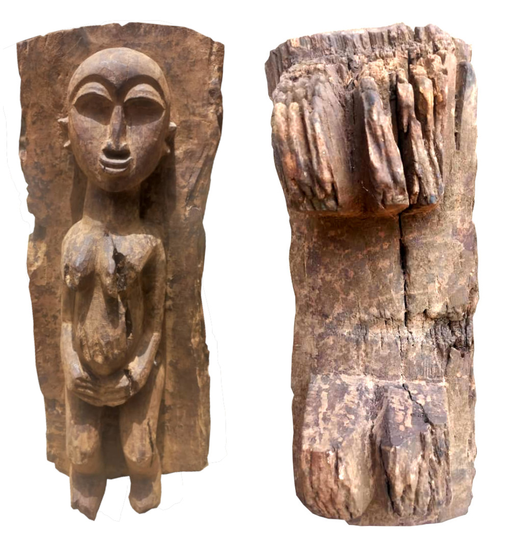 Statue de femme Lobi allongée sur un banc