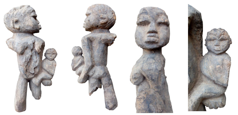 Statue Lobi de femme allaitant un enfant tête gauche