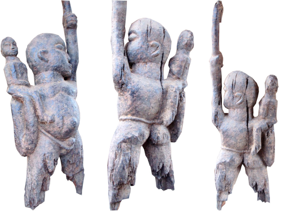 Statue homme portant un enfant sur l'épaule droite